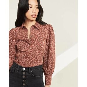 NEW Veronica Beard Moore Corduroy Button Shirt Size Medium Nutmeg Floral $278